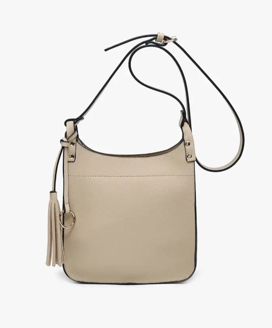 Square Side Tassel Crossbody Beige