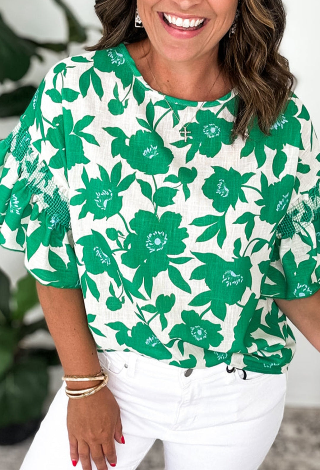 Irish Garden Floral Smocked Sleeve Blouse