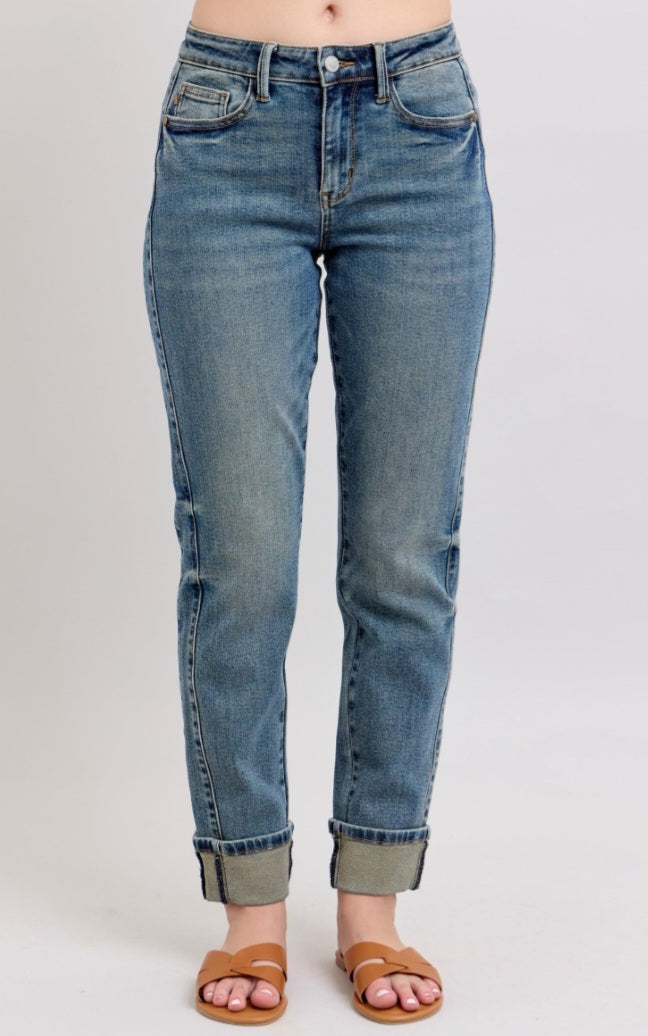 Judy Blue Mid-Rise Side Panel Boyfriend Light Wash