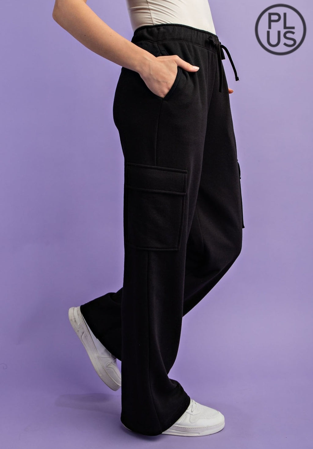 French Terry Straight Leg Cargo Sweatpant Black