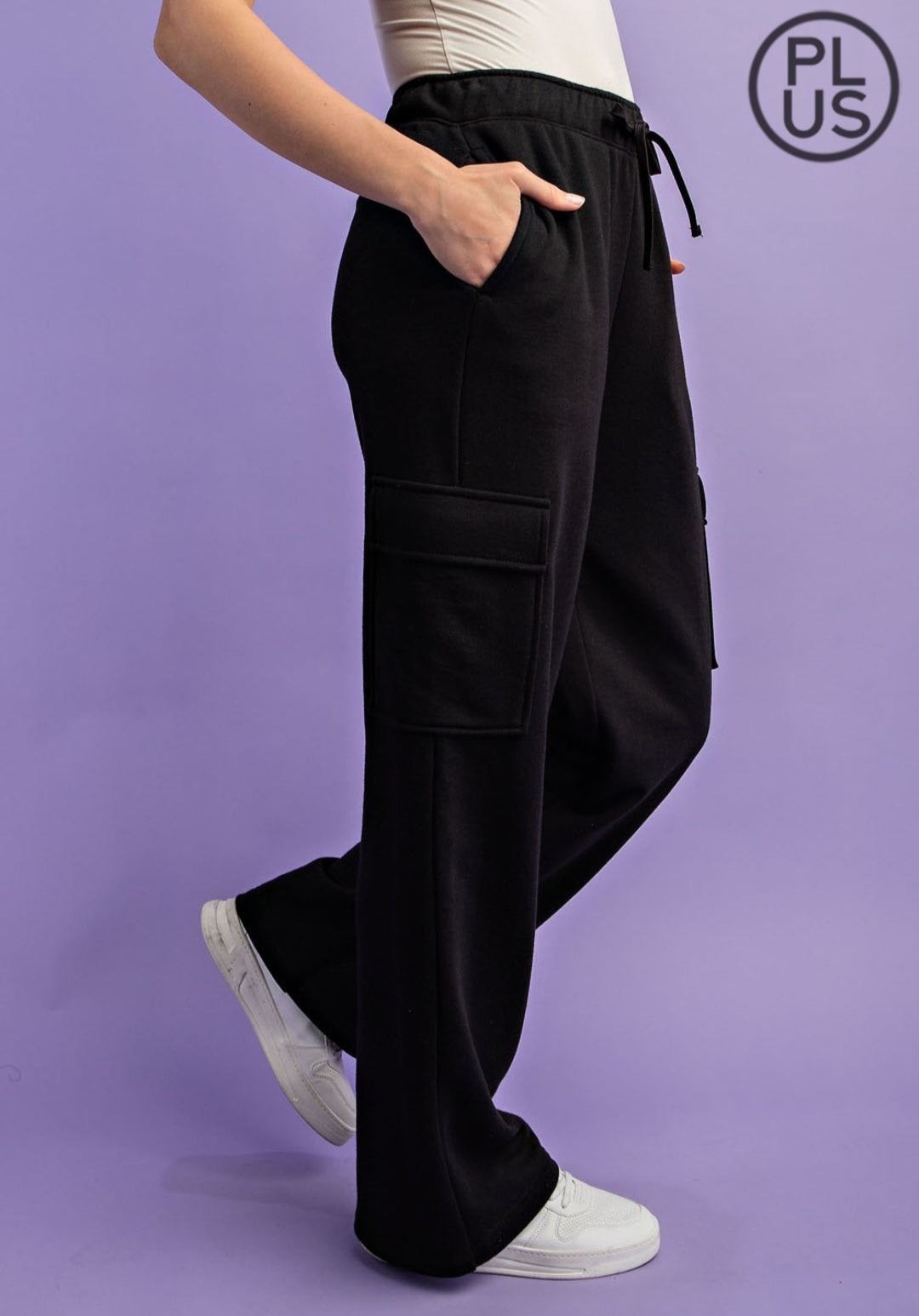 French Terry Straight Leg Cargo Sweatpant Black