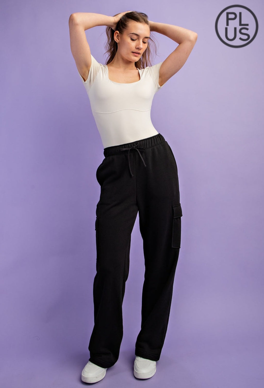 French Terry Straight Leg Cargo Sweatpant Black