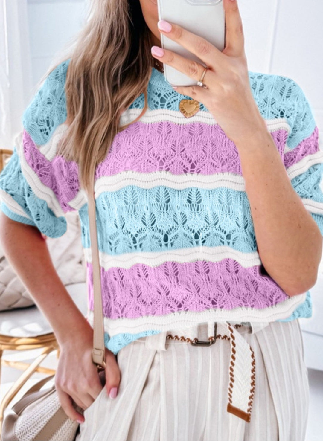 Chevron Striped Crochet Sweater