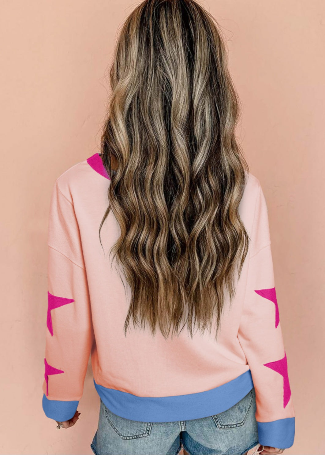 Star Patchwork Pink French Terry Pullover