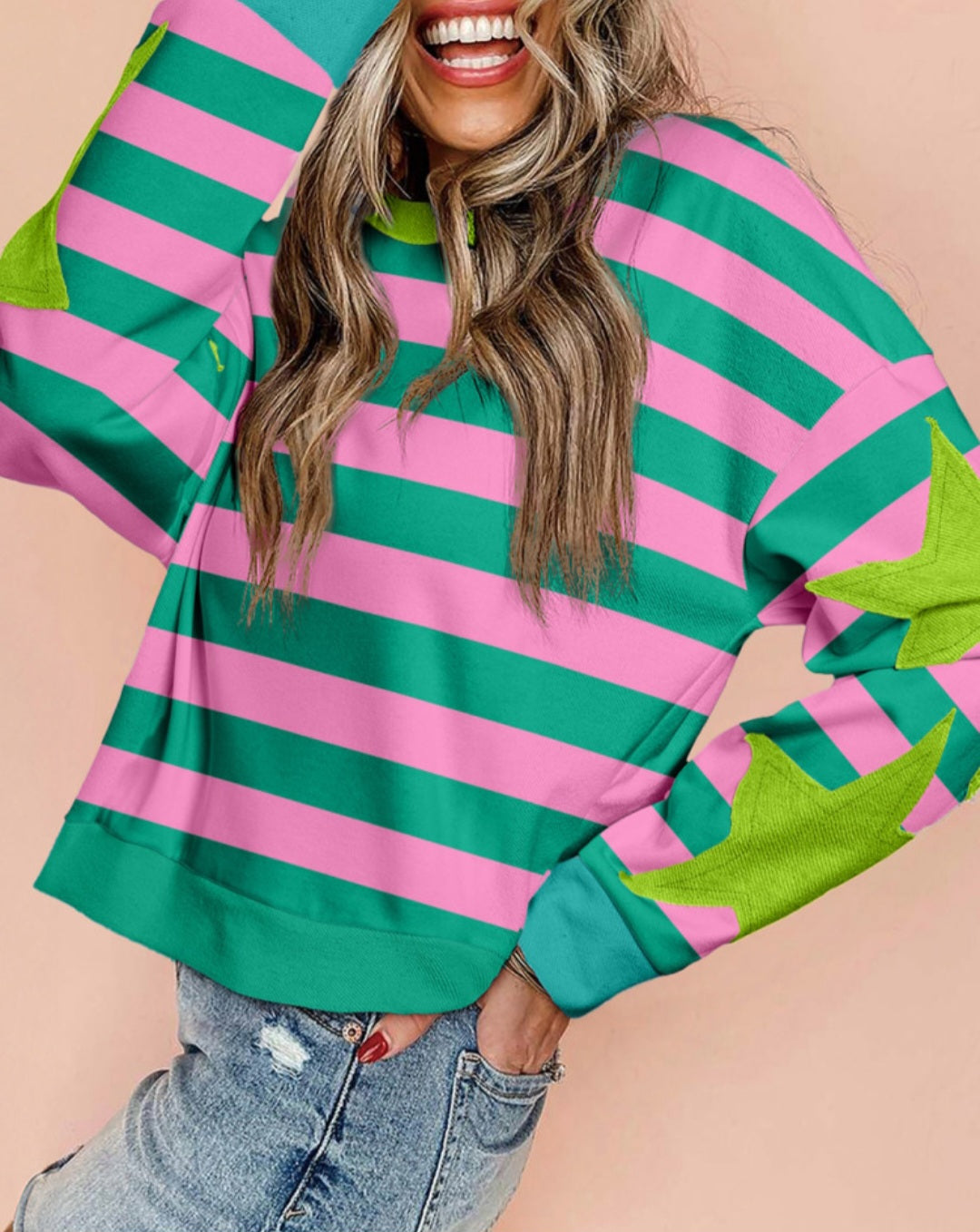 Star Patchwork Stripe French Terry Pullover