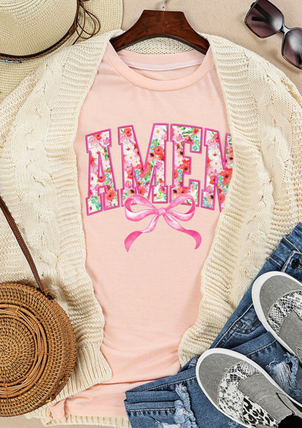 AMEN Bow Pink Tee