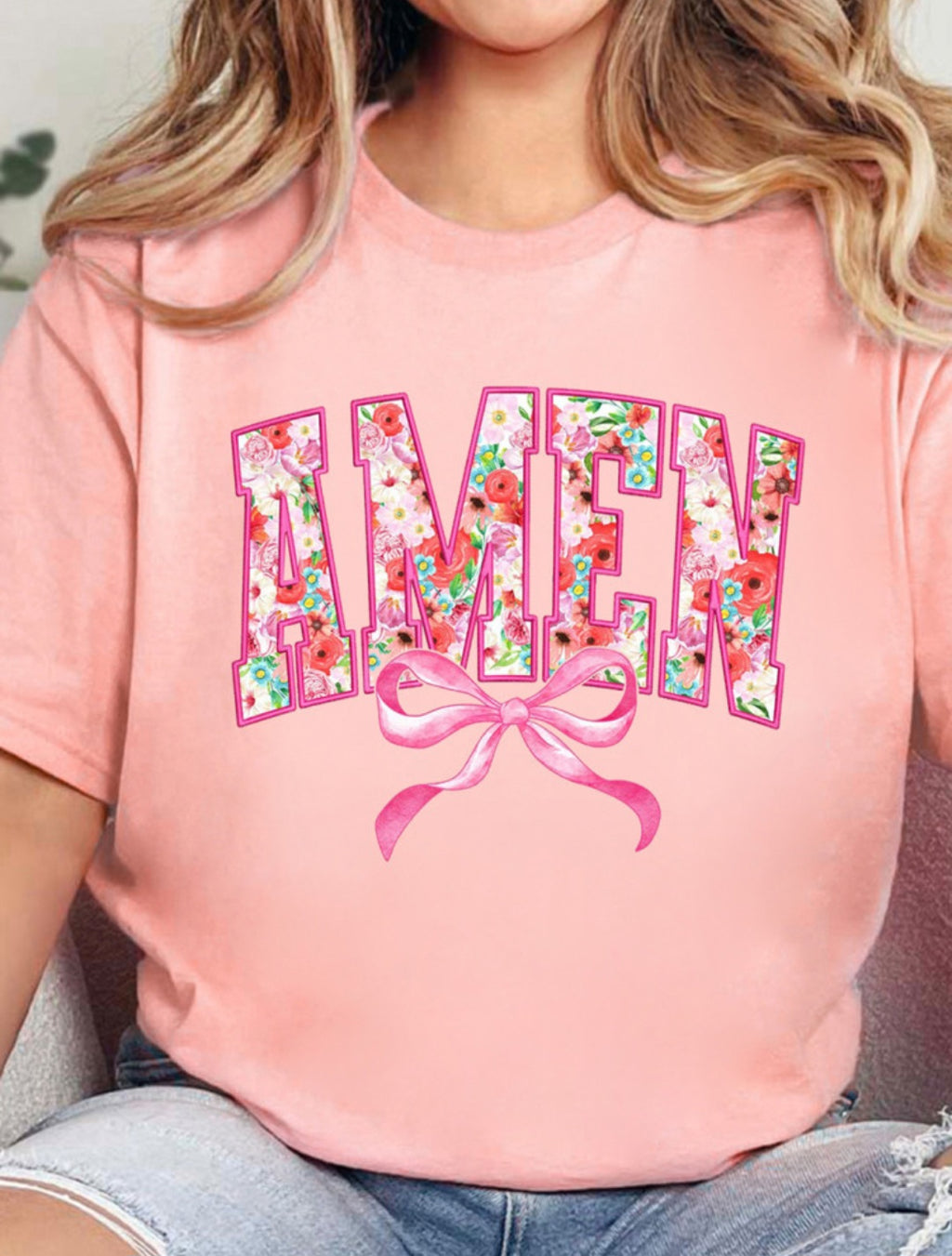 AMEN Bow Pink Tee