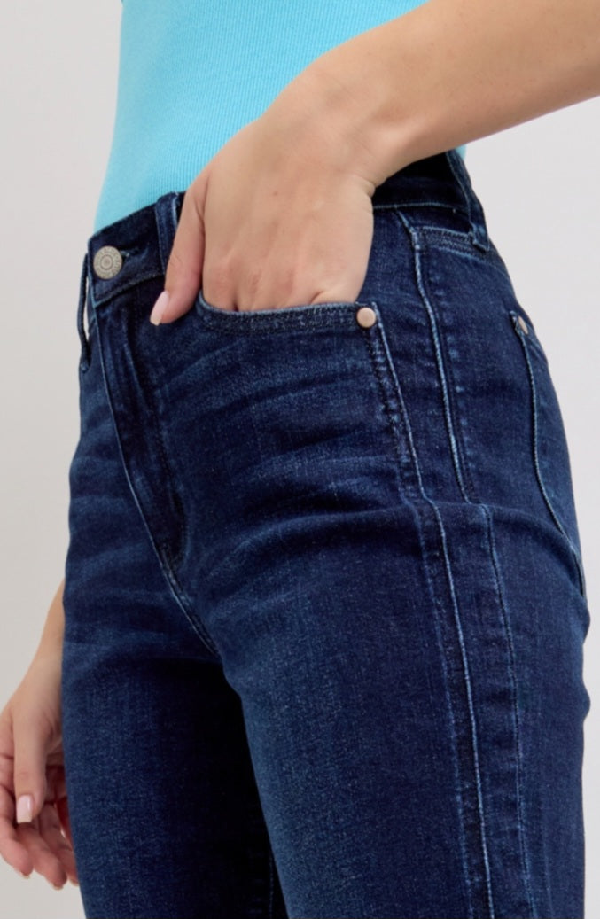 Judy Blue Mid-Rise Side Panel Boyfriend Dark Wash