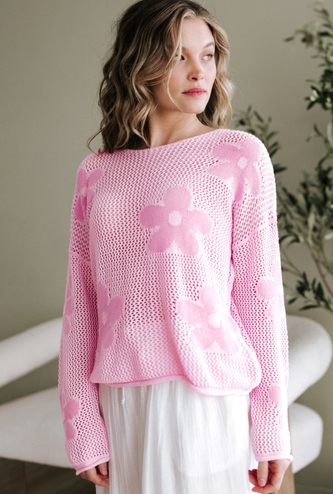 Playfully Pink Mesh Crochet Sweater