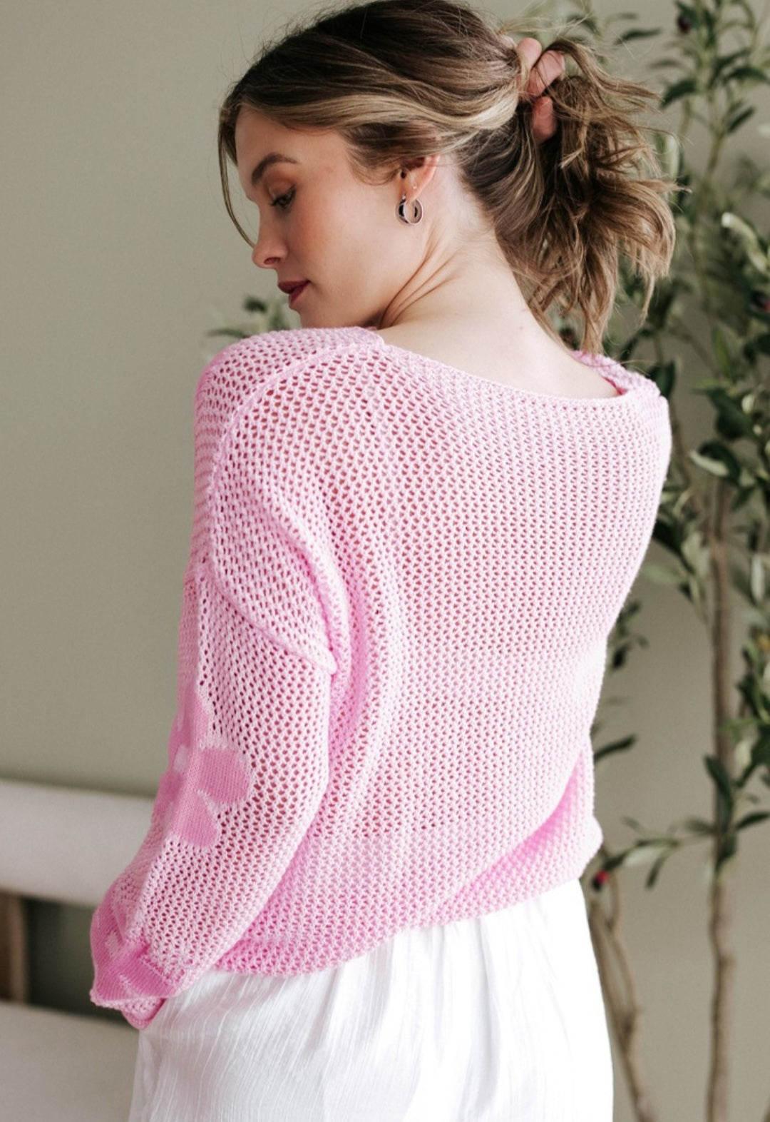 Playfully Pink Mesh Crochet Sweater