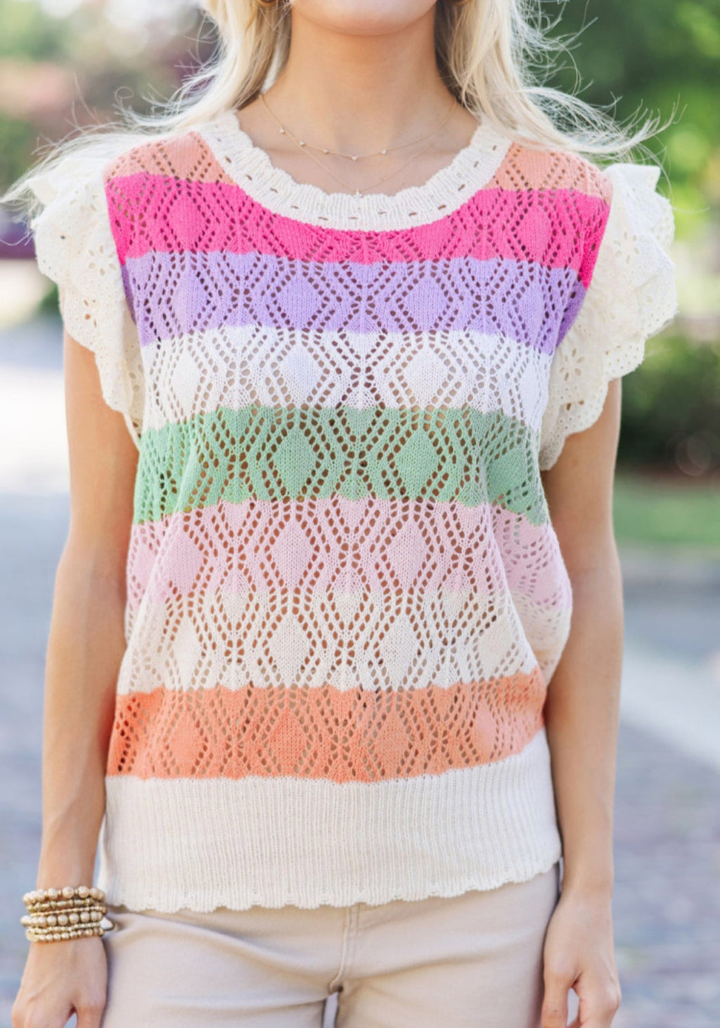 Eyelet Trim Sweet Spring Sweater