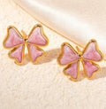 Pink Bow Enamel Stud Earrings