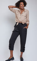 Ruched Ankle Crop Pant Black