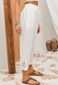 White Cotton Crochet Crop Pant