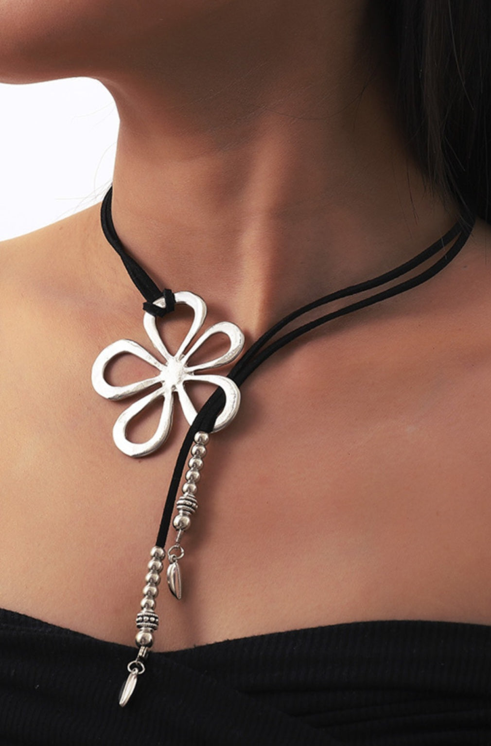 Silver Flower Beaded Necklace