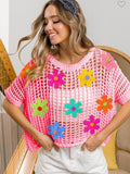 Big Flower Crochet Sweater Pink