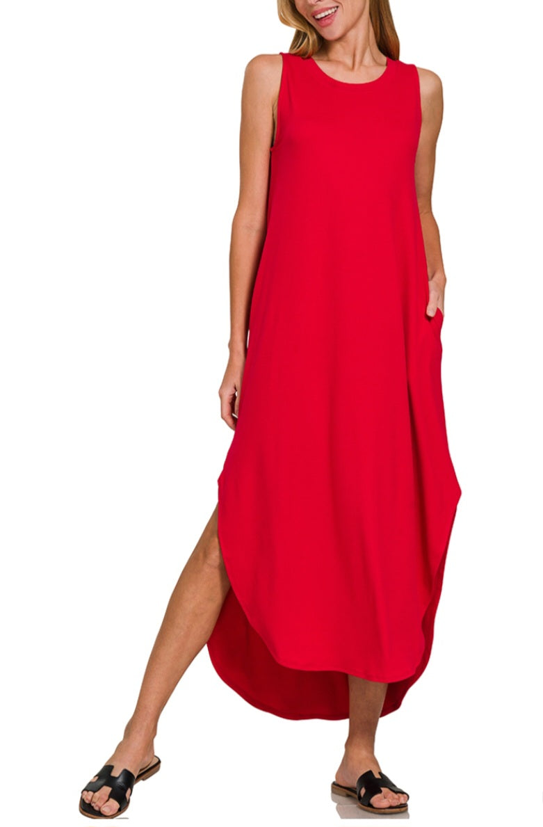Sleeveless Brushed Maxi Red