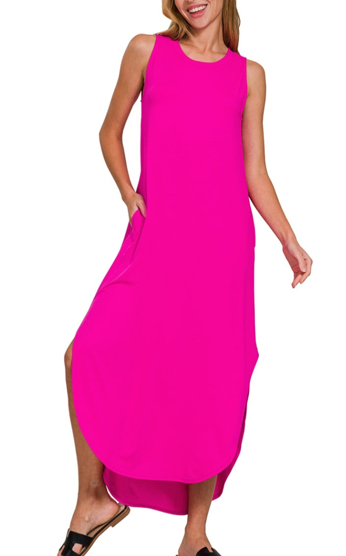 Sleeveless Brushed Maxi Neon Pink