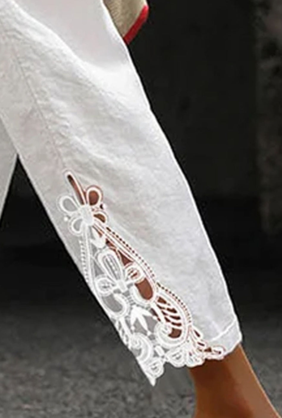 White Cotton Crochet Crop Pant