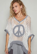 POL Crochet Peace Sweater White/Grey