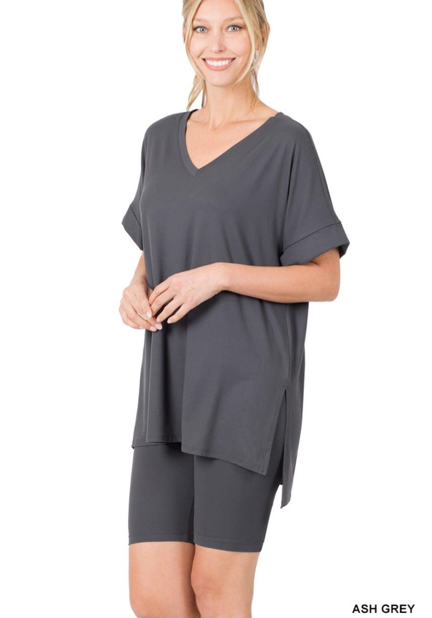 Zenana Brushed DTY Lounge Set Ash Grey