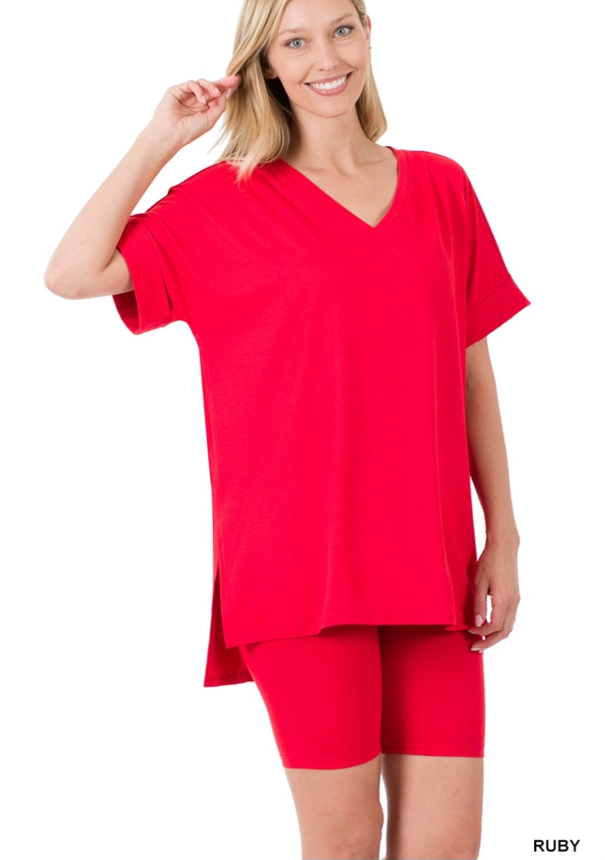 Zenana Brushed DTY Lounge Set Ruby