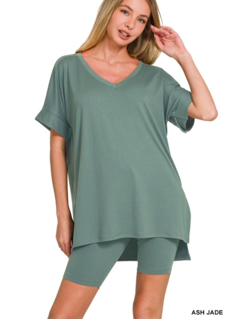 Zenana Brushed DTY Lounge Set Ash Jade