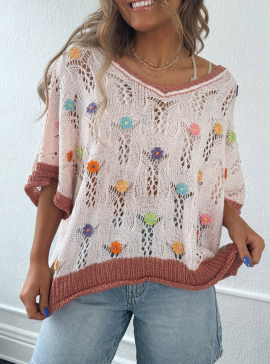Field of Flowers Crochet Sweater Mauve