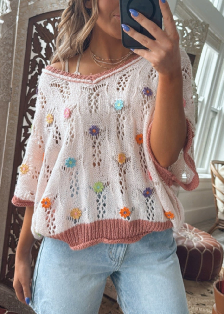 Field of Flowers Crochet Sweater Mauve