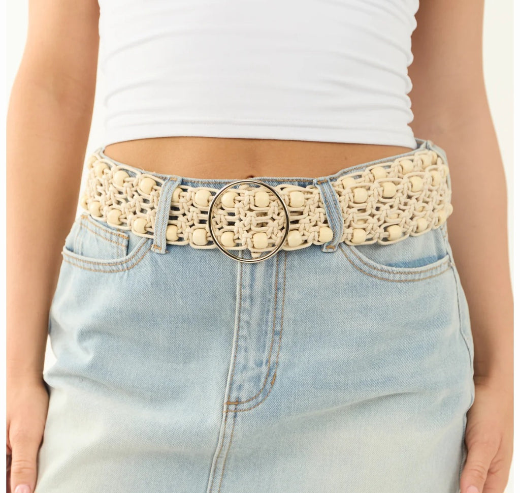 POL Crochet Beaded Belt Ivory