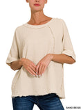 Double Gauze Cotton Top Sand Beige
