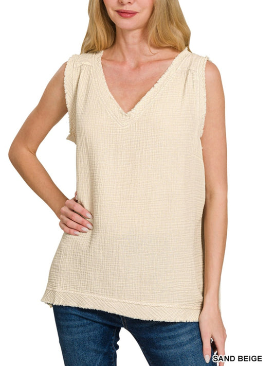 Double Gauze Cotton Tank Top Sand Beige
