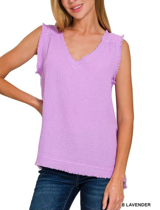 Double Gauze Cotton Tank Top Lavender