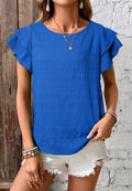 Textured Flutter Sleeve Top Royal