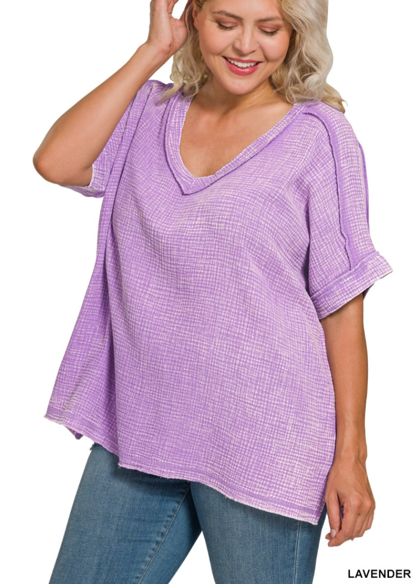 Double Gauze Plus V-Neck Tunic Lavender