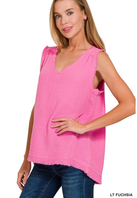 Double Gauze Cotton Tank Top Lt Fuchsia