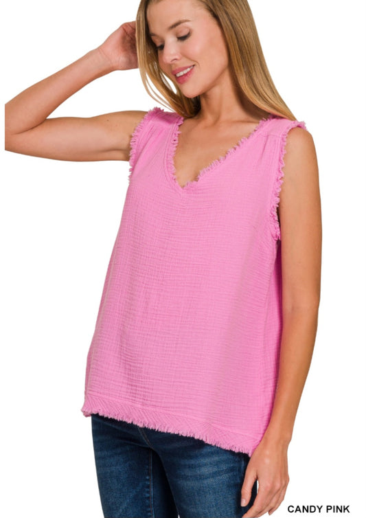 Double Gauze Cotton Tank Top Candy Pink