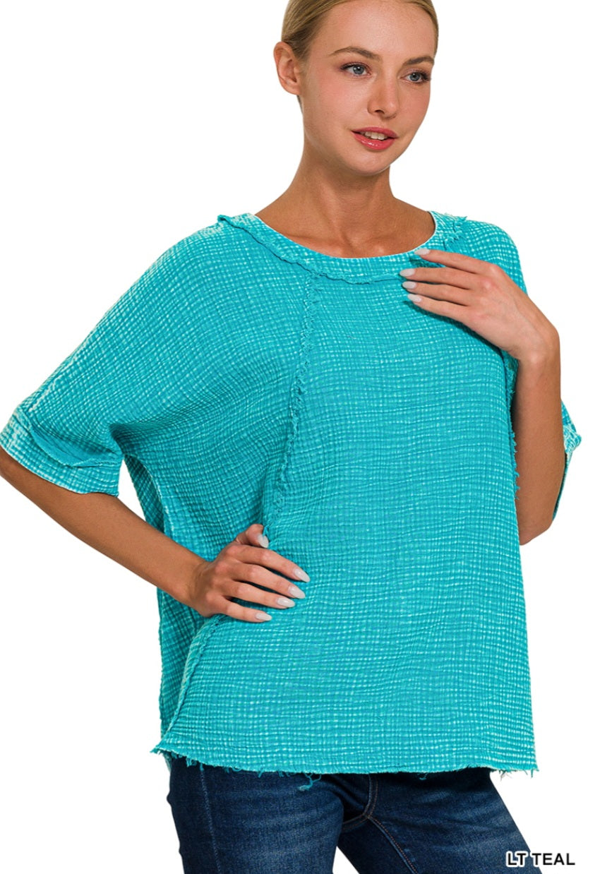 Double Gauze Cotton Top Lt Teal