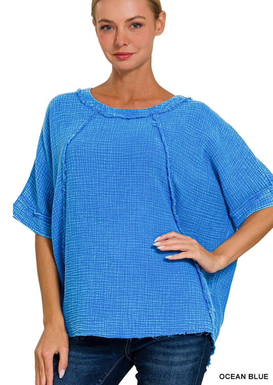 Double Gauze Cotton Top Ocean Blue