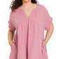 Double Gauze Plus V-Neck Babydoll Tunic Lt Rose