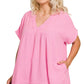 Double Gauze Plus V-Neck Babydoll Tunic Candy Pink
