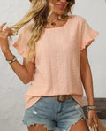 Eyelet Ruffle Sleeve Everyday Top Peach