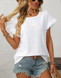 Eyelet Ruffle Sleeve Everyday Top White