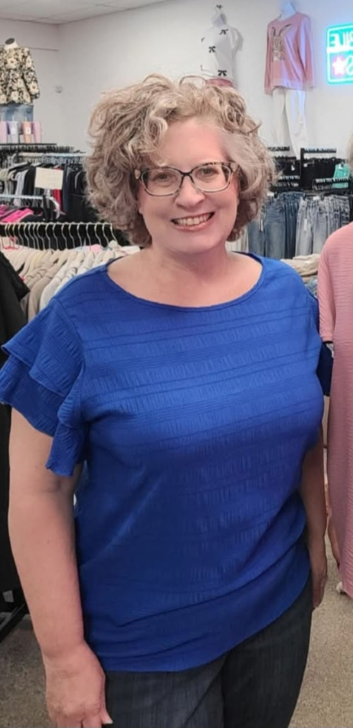 Textured Flutter Sleeve Top Royal