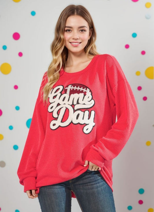 Urban Ribbed Chenille Sequin Game Day Top Red