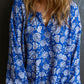 Blue Floral Notched Neck Top