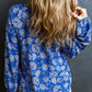 Blue Floral Notched Neck Top