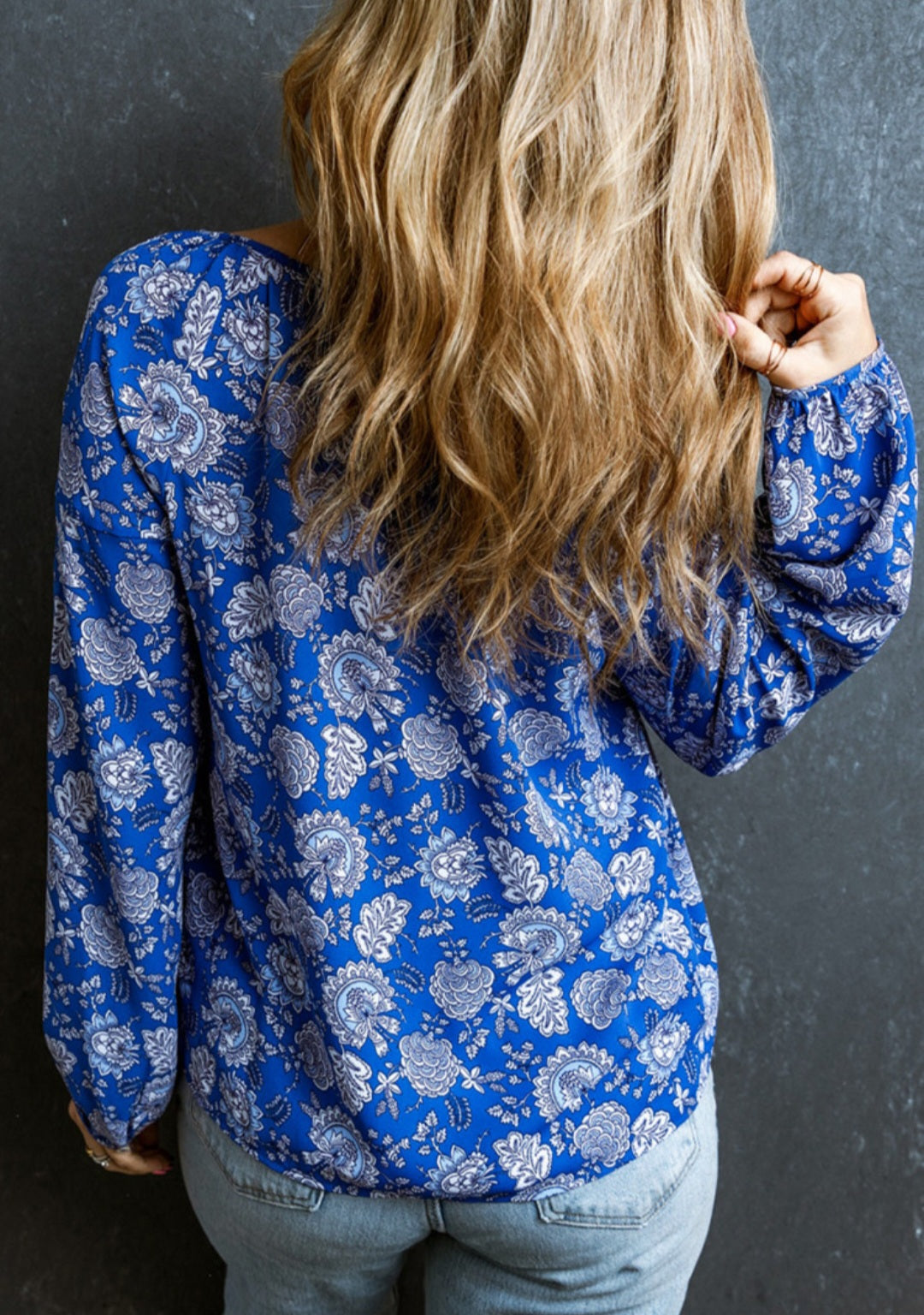 Blue Floral Notched Neck Top