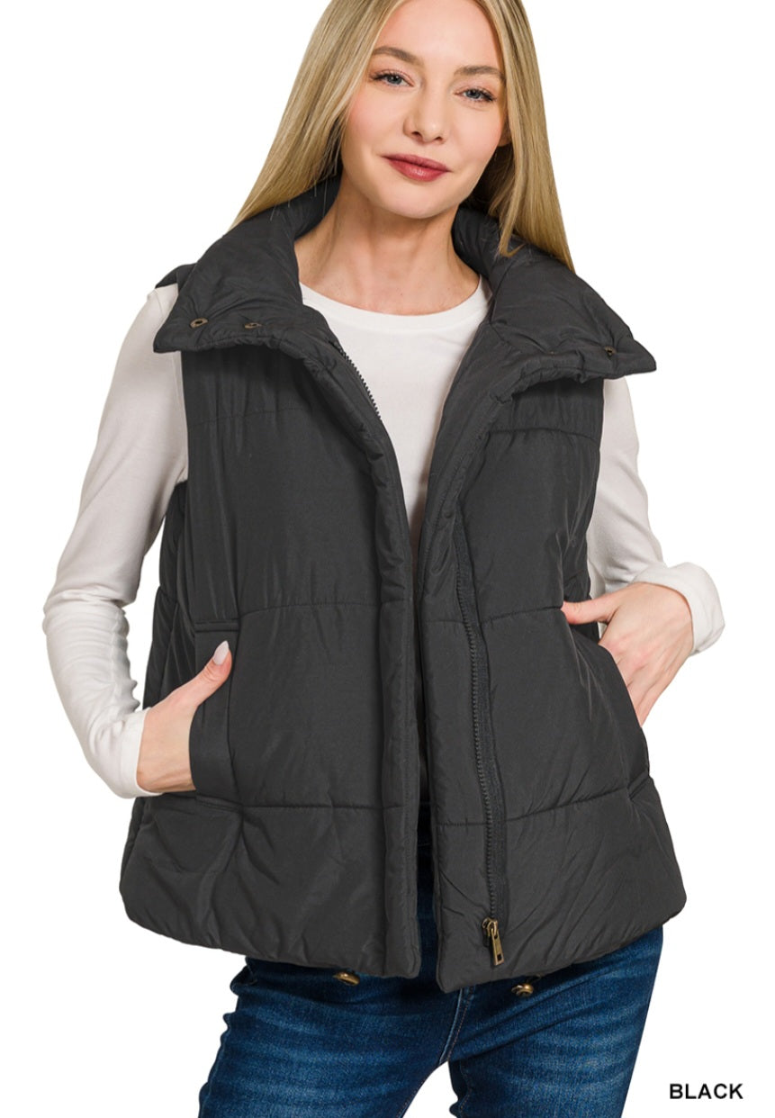 High Neck Puffer Vest Black