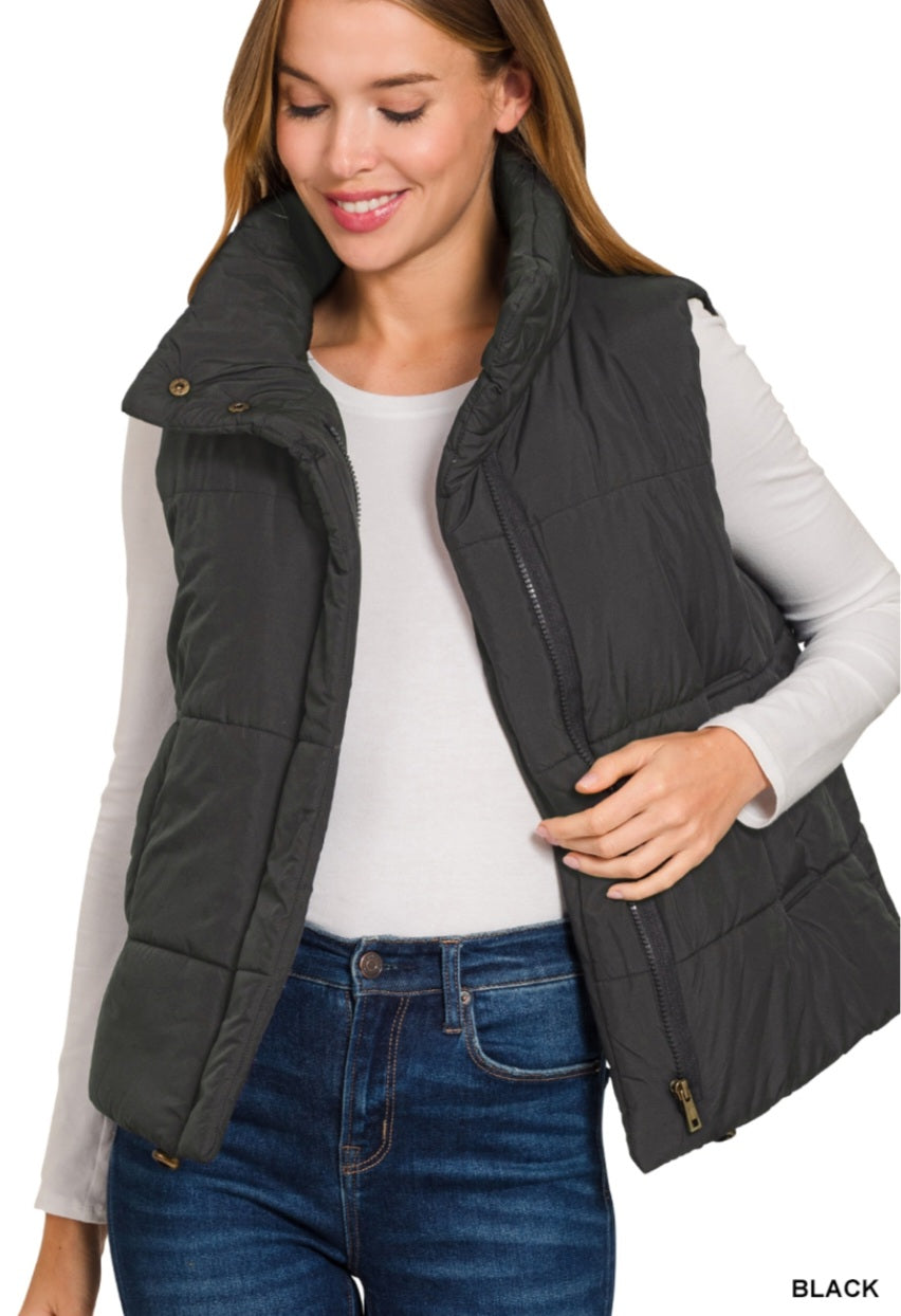 High Neck Puffer Vest Black
